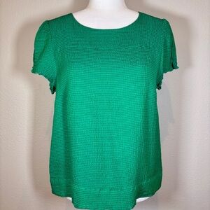 J. Crew Vibrant Green Textured Silk Blouse Size 14